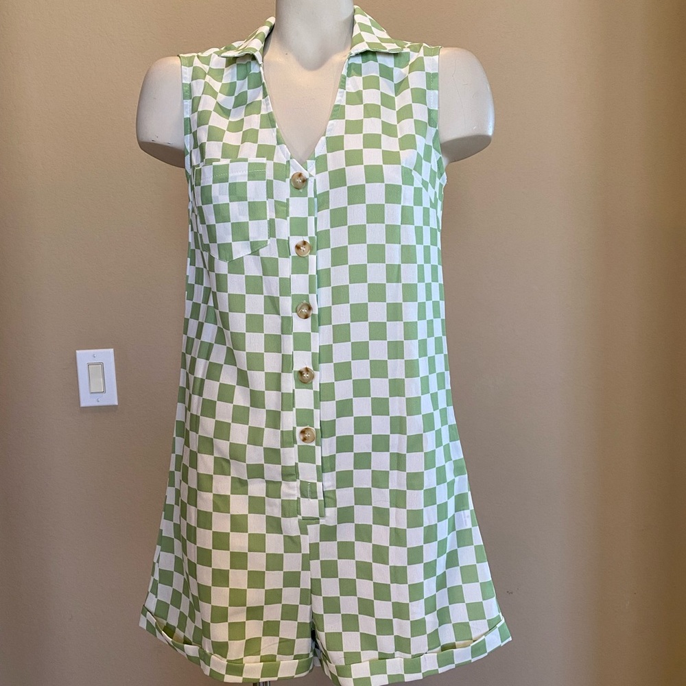 Checkered Green Romper